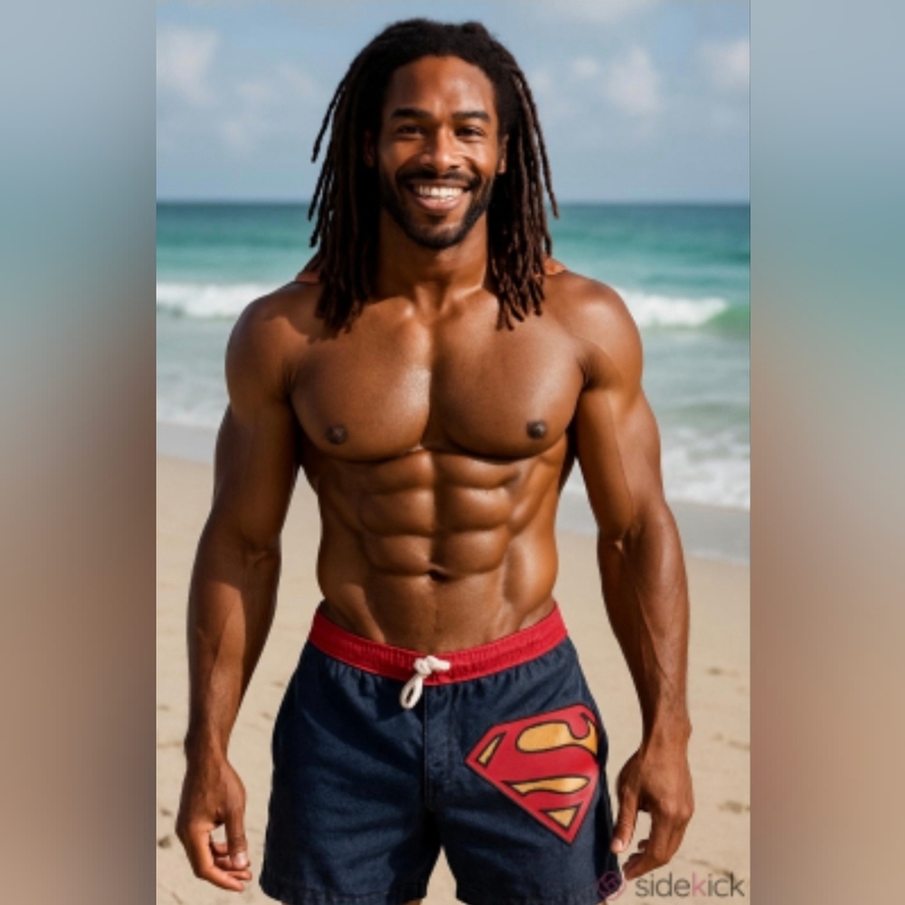 DC Comics Superman Board Shorts Mens Size 38 Waist Lined Swim Trunks EUC